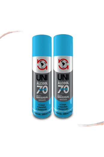 2 Alcool Aerossol 70 INPM Spray 300ml Multiuso - Uni1000