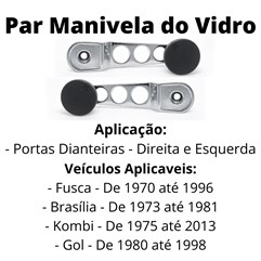 2 Manivelas Vidro Cromadas Sport  Fusca Brasília Gol Kombi