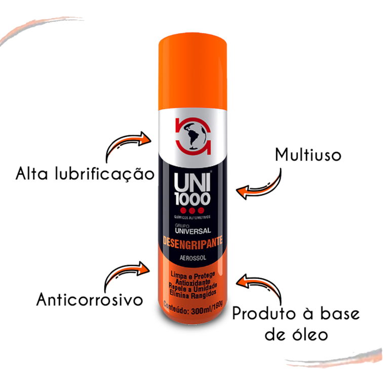 Desengripante Spray Lubrificante Limpador - 300 ML Uni1000