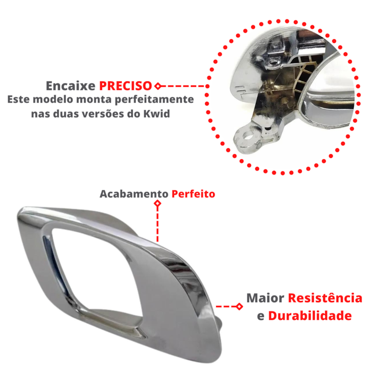 Kit 2 Maçaneta Interna Gatilho Puxador Cromada Kwid 17 A 22