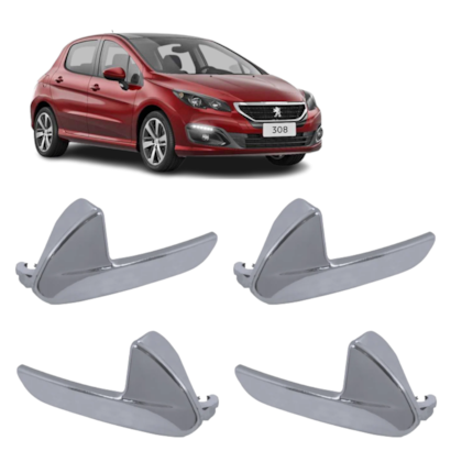 Kit 4 Maçaneta Interna Gatilho Porta Peugeot 308 2017 a 2021