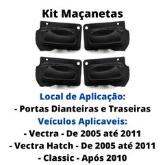 Kit 4 Maçanetas Internas Preta Vectra Até 05 Classic Após 10