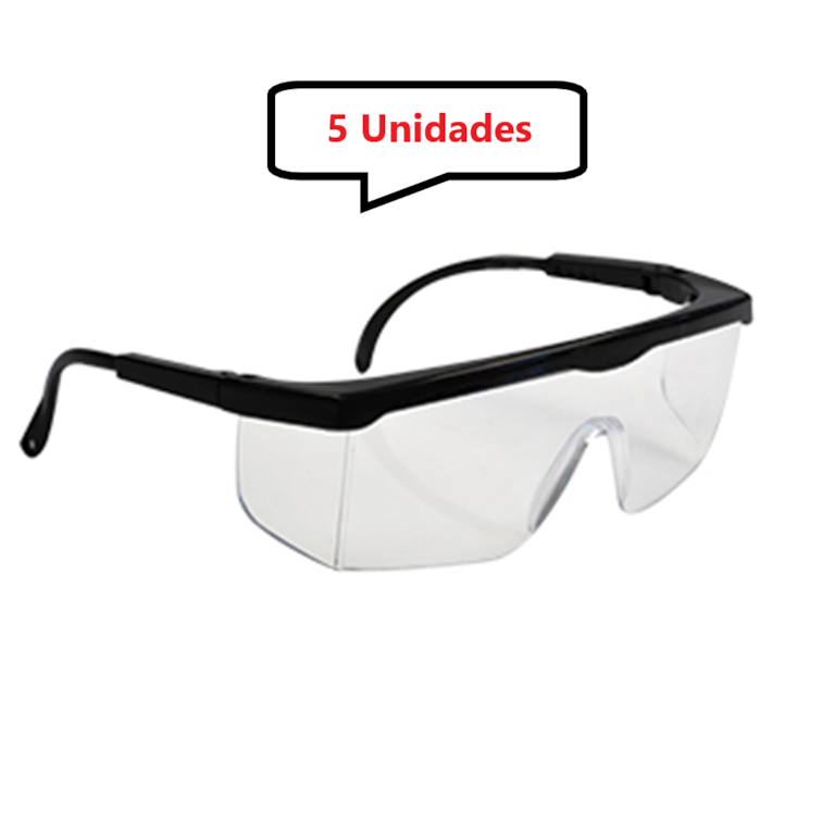 Kit 5 óculos Proteção Segurança Incolor Epi 1° Linha Ajuste