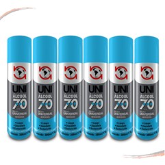 Kit Álcool Spray Aerosol 70% Uni1000 Bactericida 300ML 6 Und