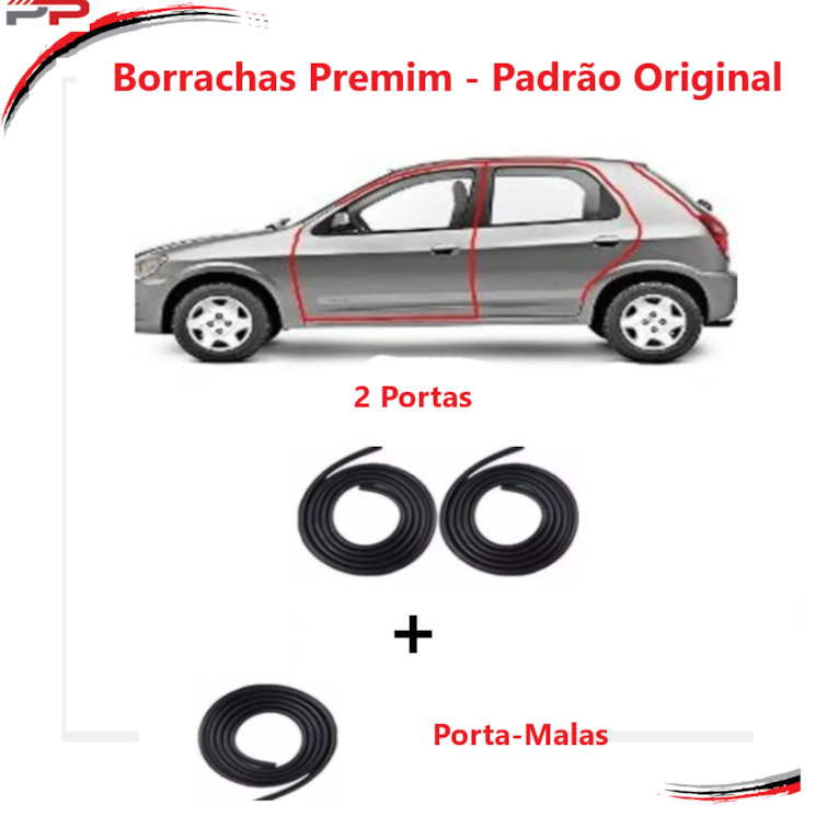 Kit Borracha Porta e Porta-Malas Corsa Celta Prisma 2 Portas