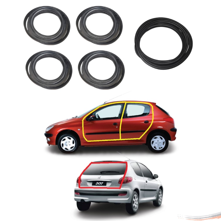 Kit Borrachas Porta e Porta Mala Peugeot 206 207 4pts