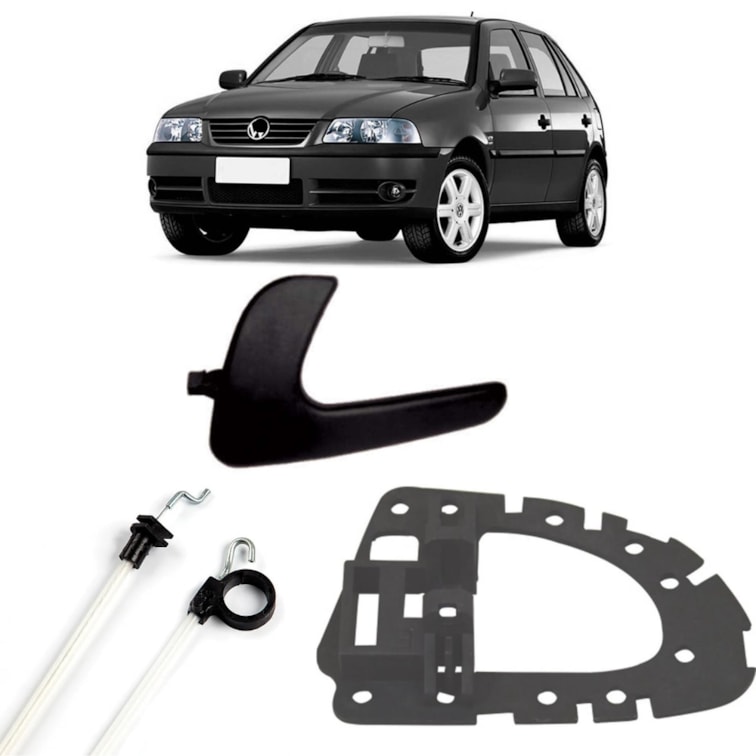 Kit Cabo Acionamento Suporte e Maçaneta Gatilho Preta Dianteira Esquerda Gol G3