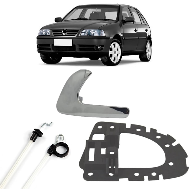 Kit Cabo Acionamento Suporte e Maçaneta Metal Cromada Dianteira Esquerda Gol G3