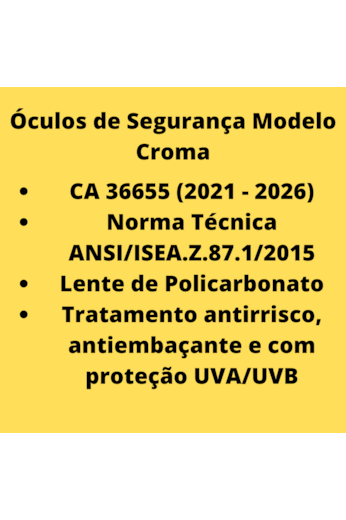 Óculos Segurança Epi Croma Fumê Proteção Trabalho Ca36655