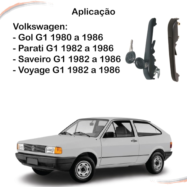 Par Maçaneta Ext Friso Preto C/ Chave Gol Parati G1 80 a 86