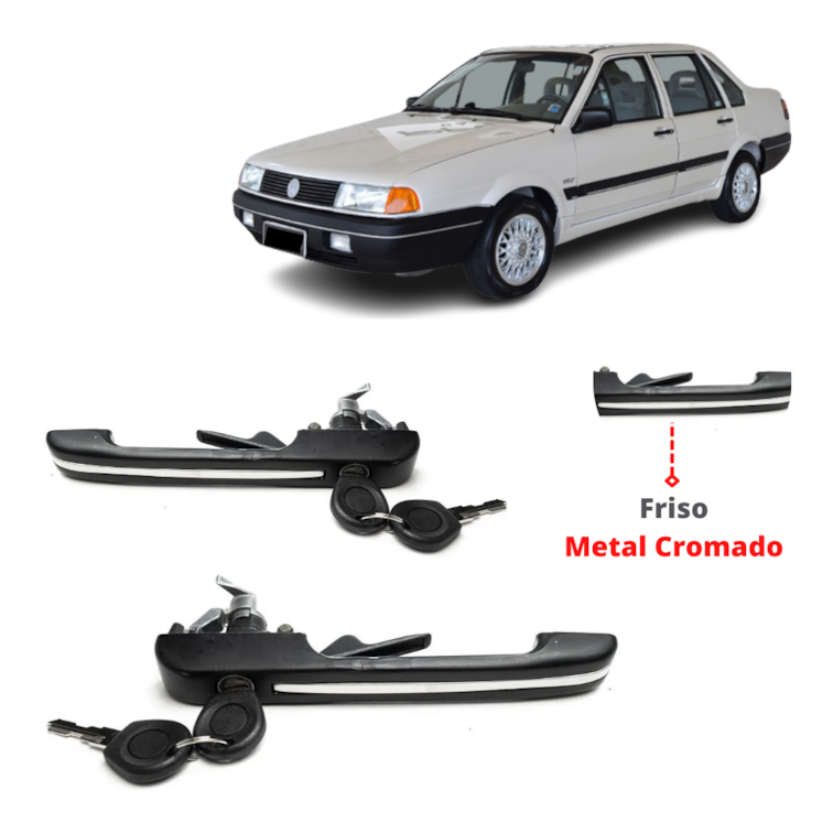 Par Maçaneta Externa Santana Friso Cromado Metal 1992 1998